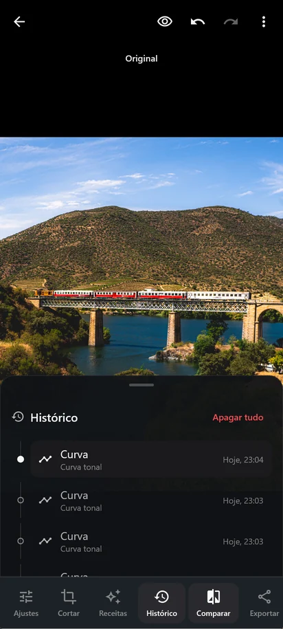 O modo Comparar, com a etiqueta Original por cima da fotografia sem edições.